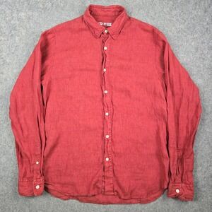 Outlier Linen Shirt Mens Medium Red Long Sleeve Button Down Outdoors Beach